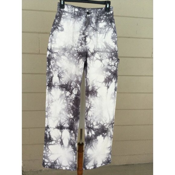 Social Tourist Womens Baggy Jeans Juniors Size 5 White Straight Wide Leg Tie Dye - Picture 2 of 12